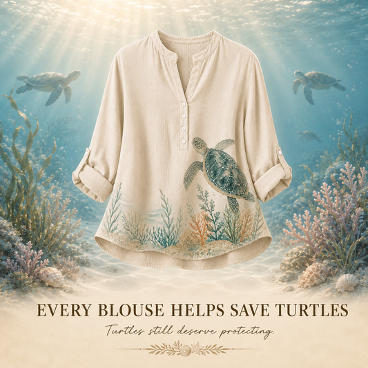 Women's Sea Turtle Coral Garden Summer Blouse beige sea turtle artwork
