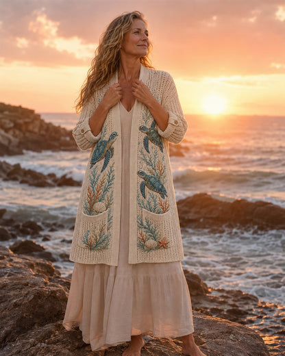 Women's Coral Sea Turtle Summer Cardigan