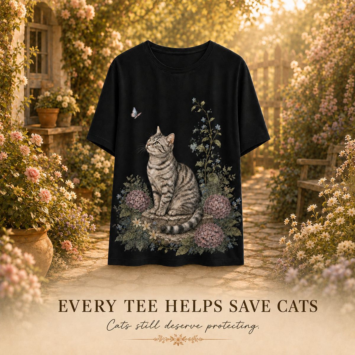 Women's Cat Tee black artwork