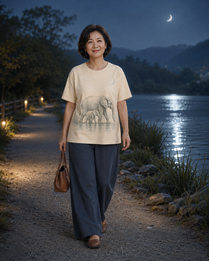 Women's Elephant Moonlit Waterhole Summer Tee lifestyle image 2