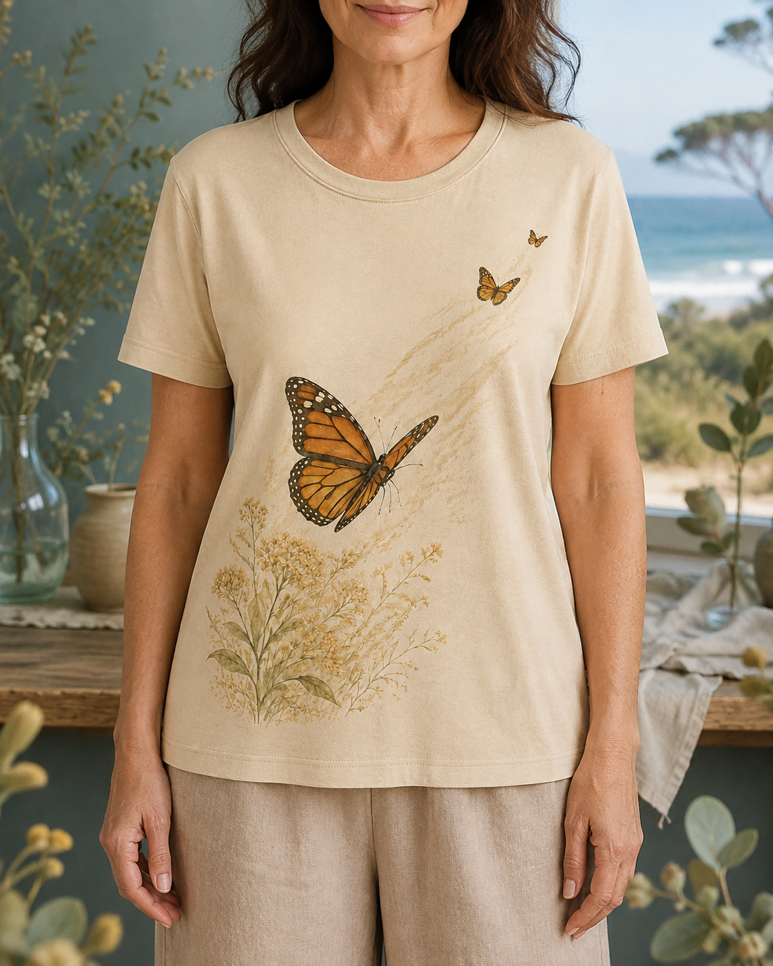 Women's Monarch Butterfly Garden Migration Summer Tee