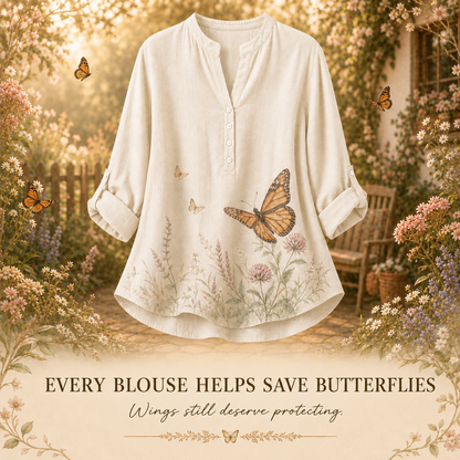 Women's Monarch Butterfly Wildflower Summer Blouse