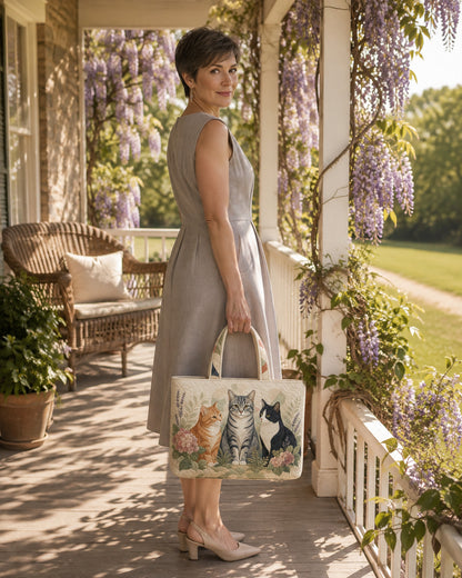 Botanical Garden Cats Quilted Tote