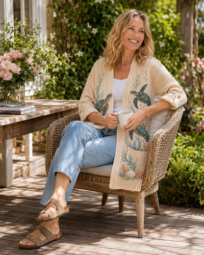 Women's Coral Sea Turtle Summer Cardigan