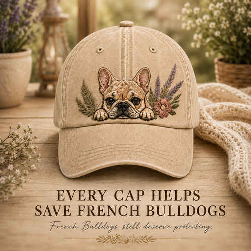 French Bulldog Lavender Peek Embroidered Washed Cap