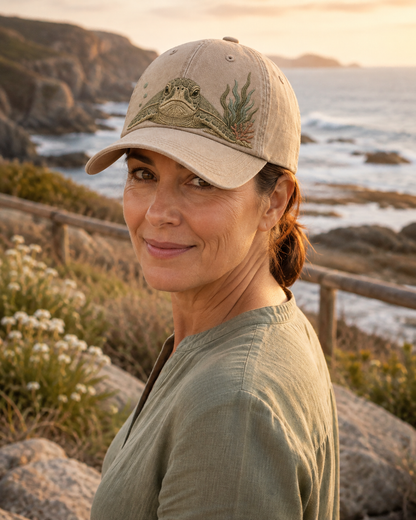 Sea Turtle Ocean Peek Embroidered Washed Cap