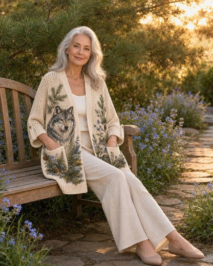 Women's Moonlit Forest Wolf Cardigan