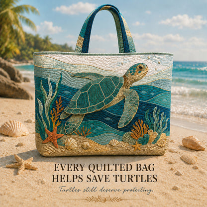 Sea Turtle Mosaic Tide Quilted Tote