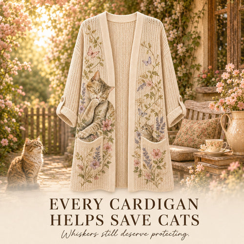 Women's Cute Cat Garden Open-Front Summer Cardigan